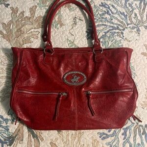 Beverly Hills Polo club Red Hand bag /Tote with Dual Zipper Pockets